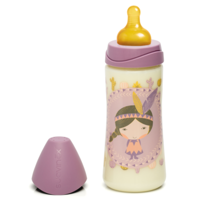 UAVINEX 奶瓶360ML+乳膠圓咀(快流)印第安女孩(紫)